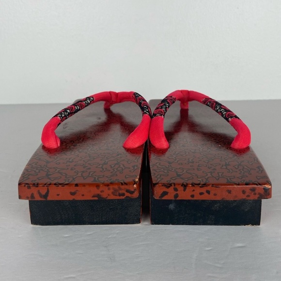 Vintage Japanese Kimono Geta Wooden Sandals Pink Artsy Rare 9" X 3" X 1.5 Tall - Picture 6 of 11